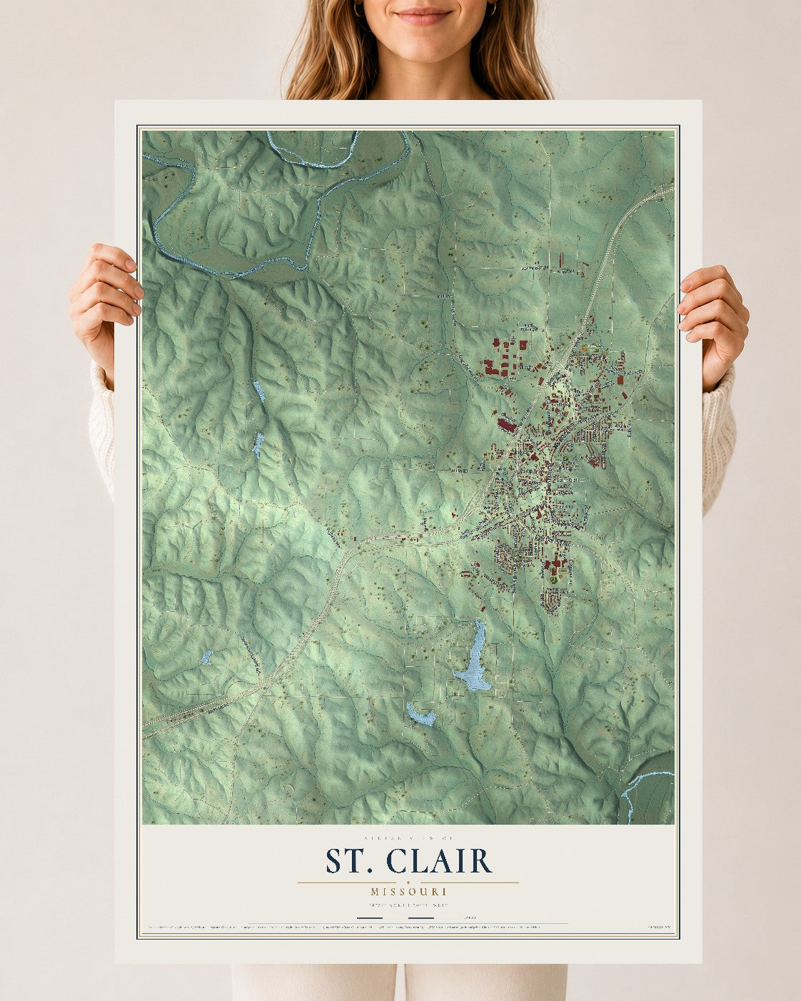 Map of St. Clair, Missouri, 24 x 36 inch unframed archival matte print