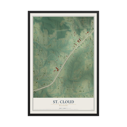 Map of St. Cloud, Missouri, 12 x 18 inch print in a black wood frame