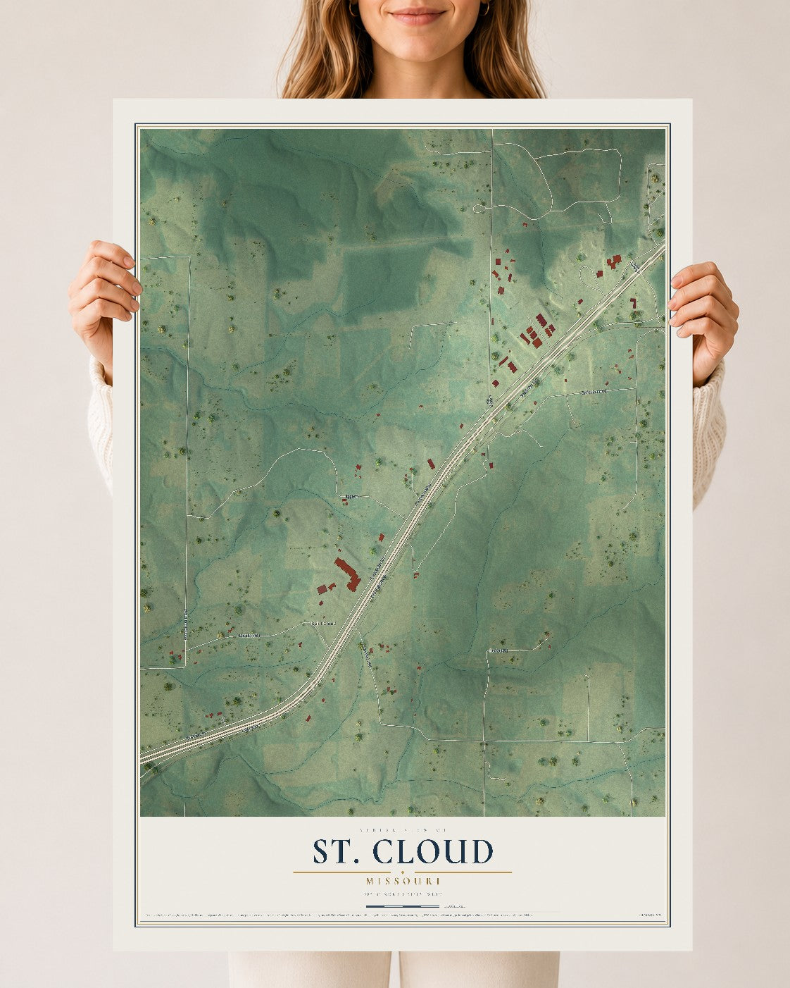 Map of St. Cloud, Missouri, 24 x 36 inch unframed archival matte print