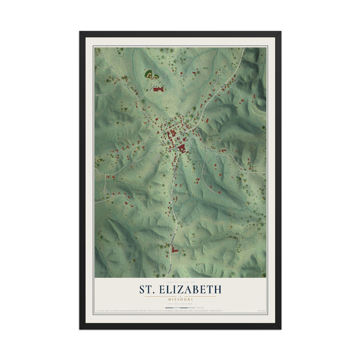Map of St. Elizabeth, Missouri, 12 x 18 inch print in a black wood frame