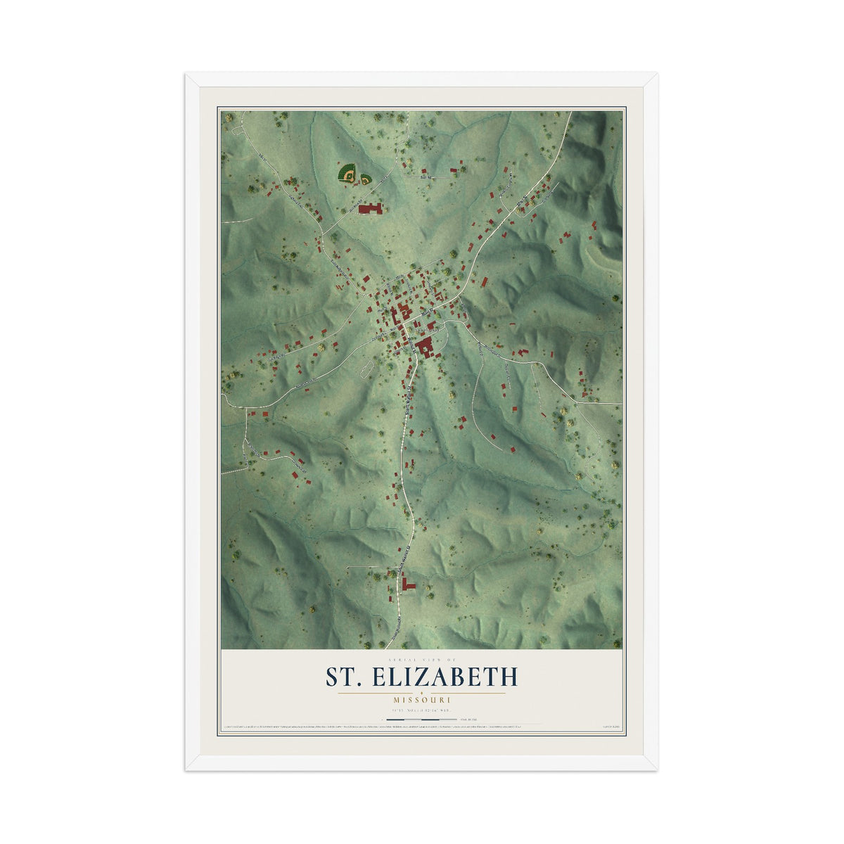 Map of St. Elizabeth, Missouri, 12 x 18 inch print in a white wood frame