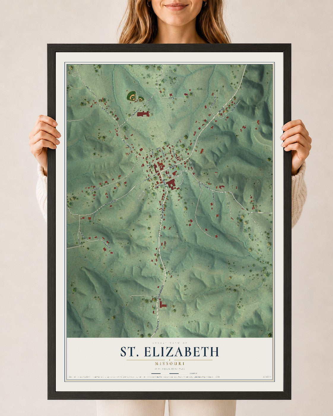 Map of St. Elizabeth, Missouri, 24 x 36 inch print in a black wood frame