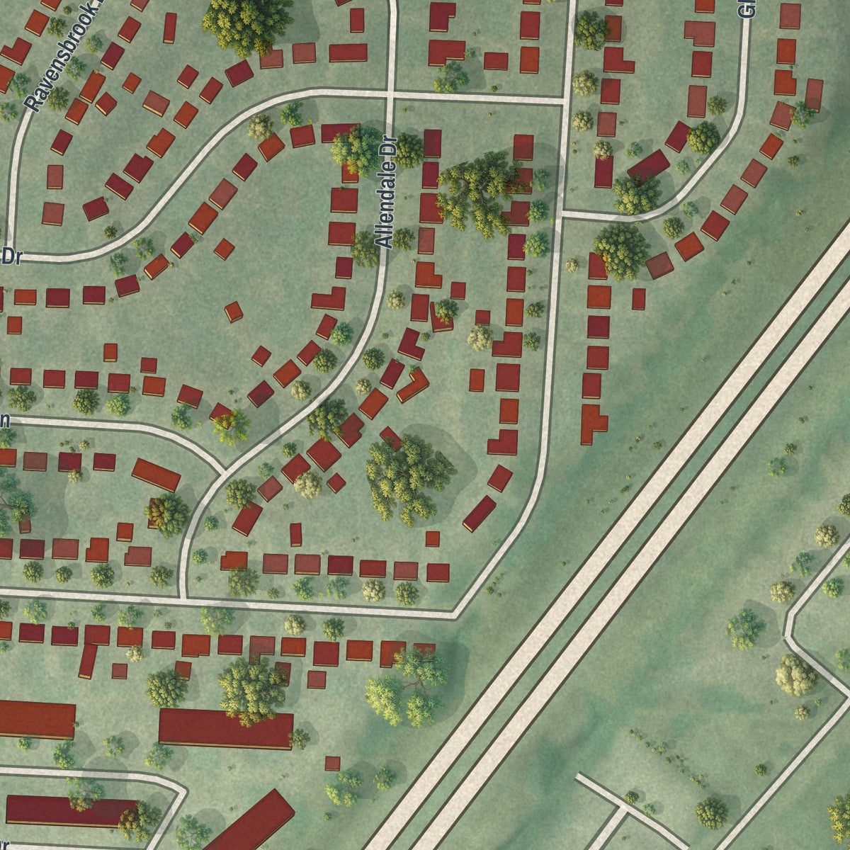 Close-up of the map of St. George, Missouri print showing street and building detail