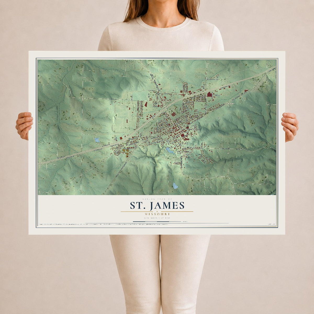 Map of St. James, Missouri, 24 x 36 inch unframed archival matte print