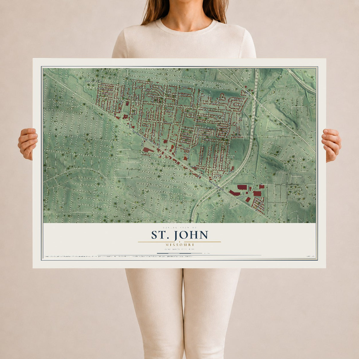 Map of St. John, Missouri, 24 x 36 inch unframed archival matte print