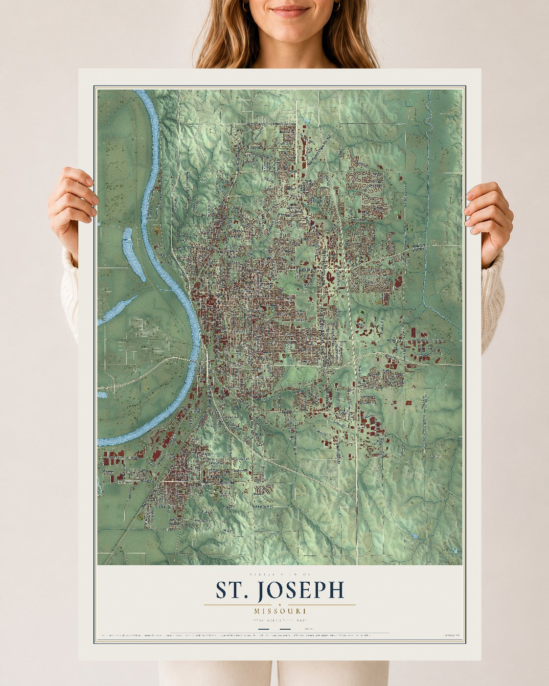 Map of St. Joseph, Missouri, 24 x 36 inch unframed archival matte print
