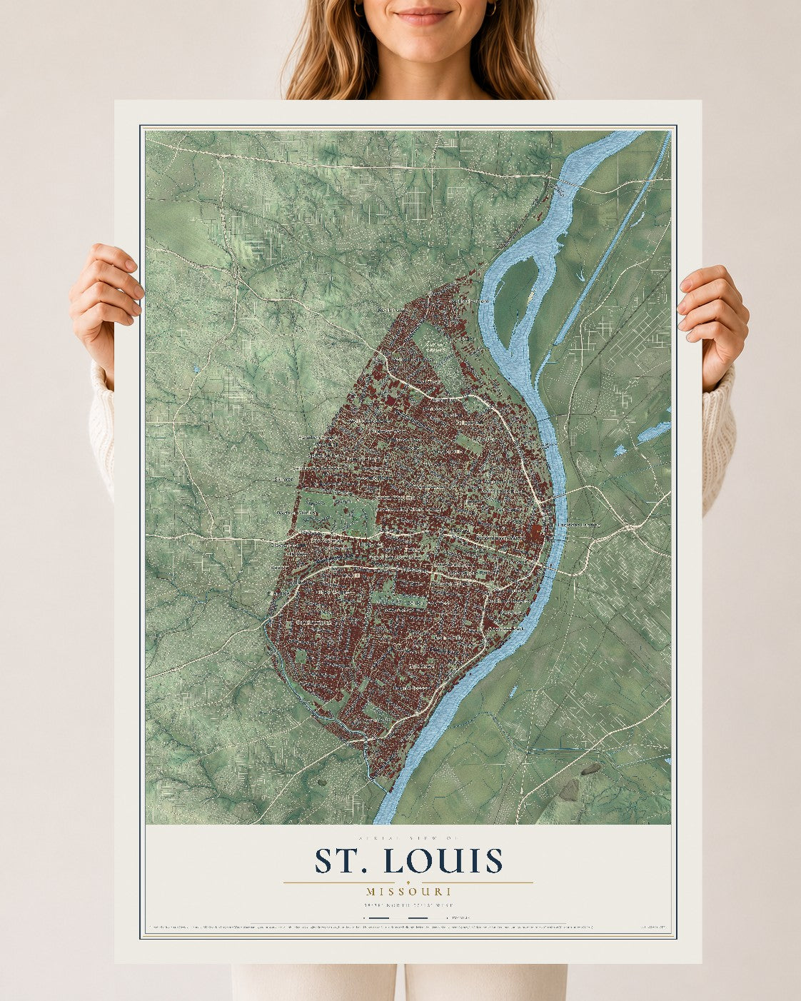 Map of St. Louis, Missouri, 24 x 36 inch unframed archival matte print