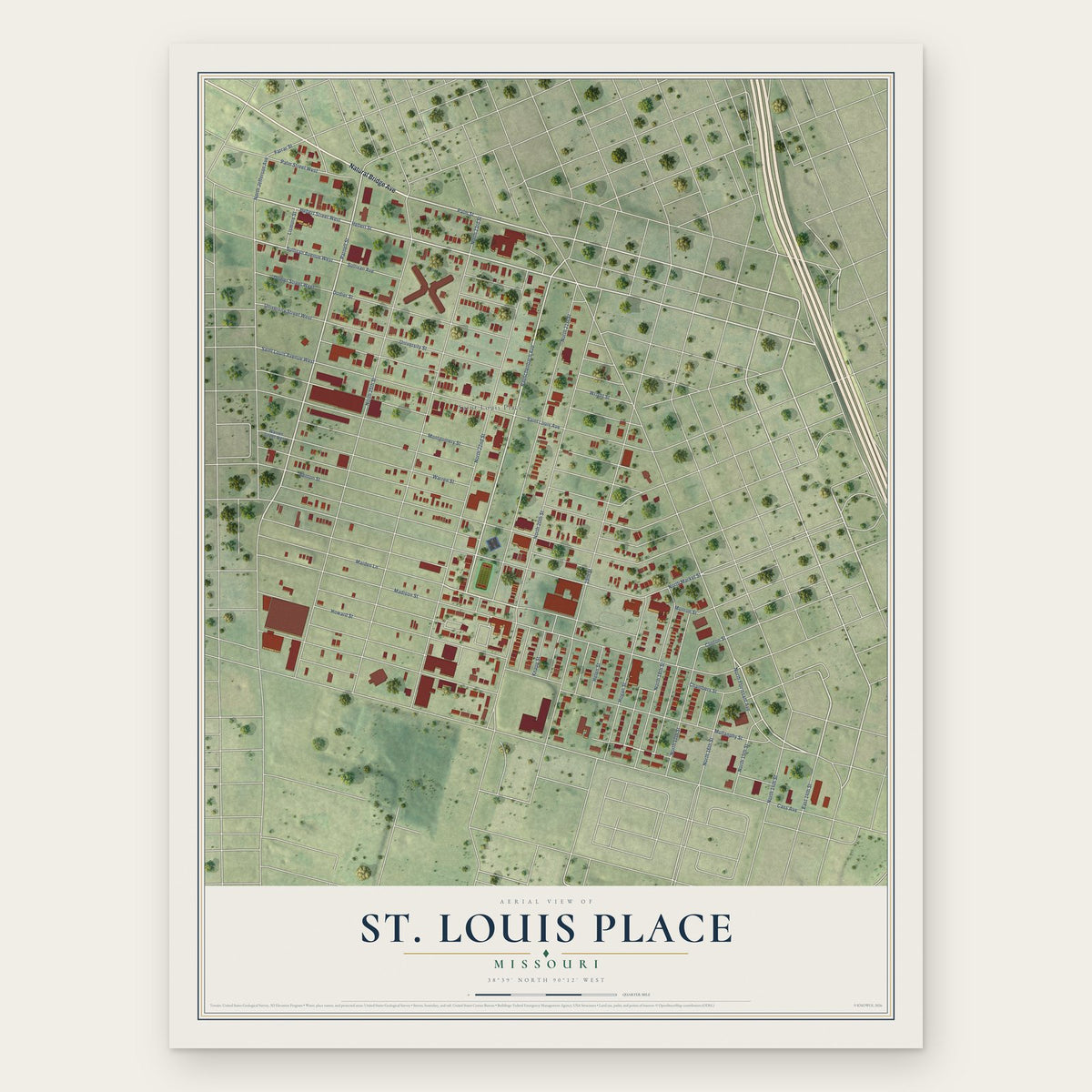 St. Louis Place, Missouri map print, the full design