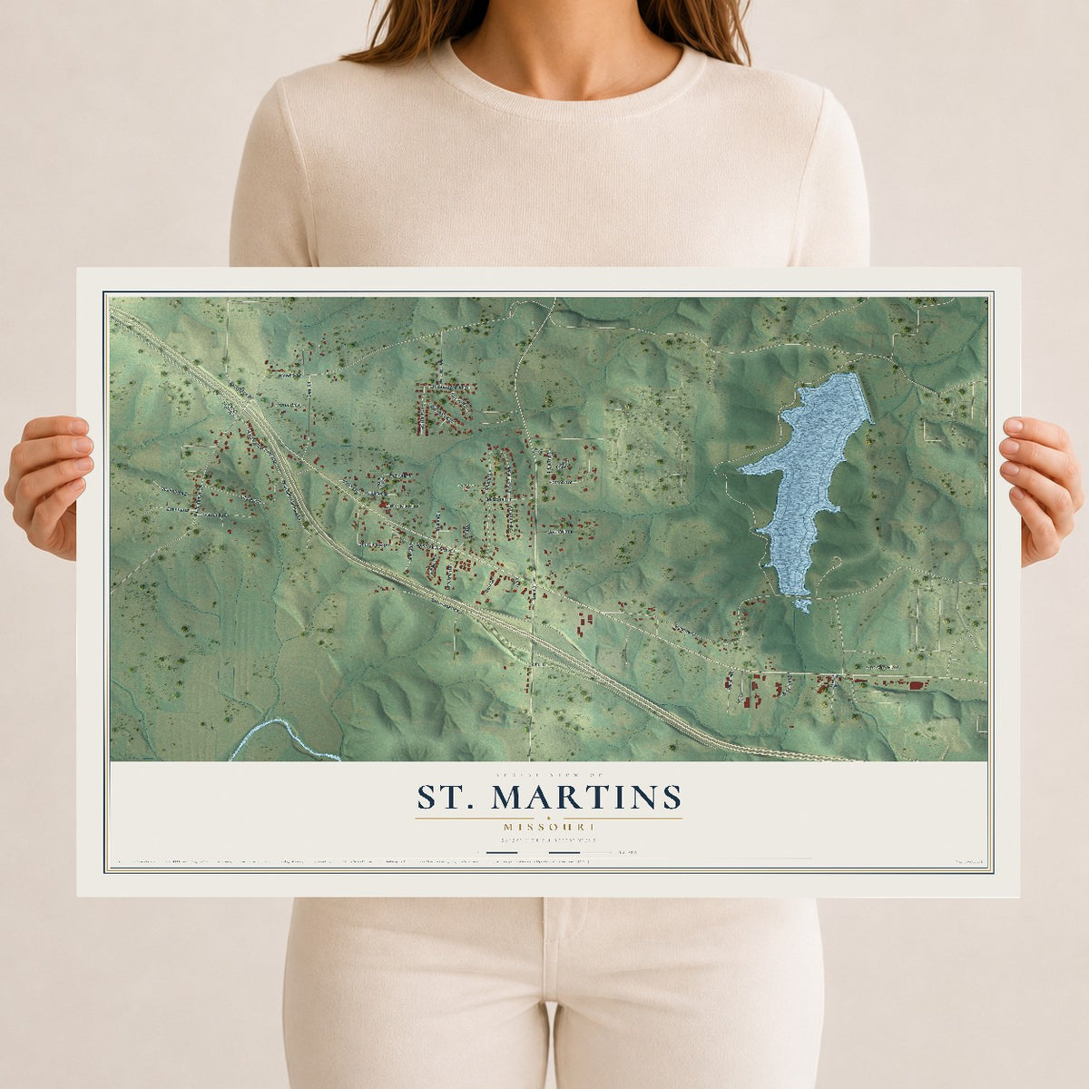 Map of St. Martins, Missouri, 12 x 18 inch unframed archival matte print