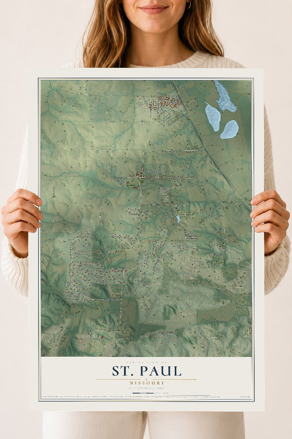 Map of St. Paul, Missouri, 18 x 24 inch unframed archival matte print