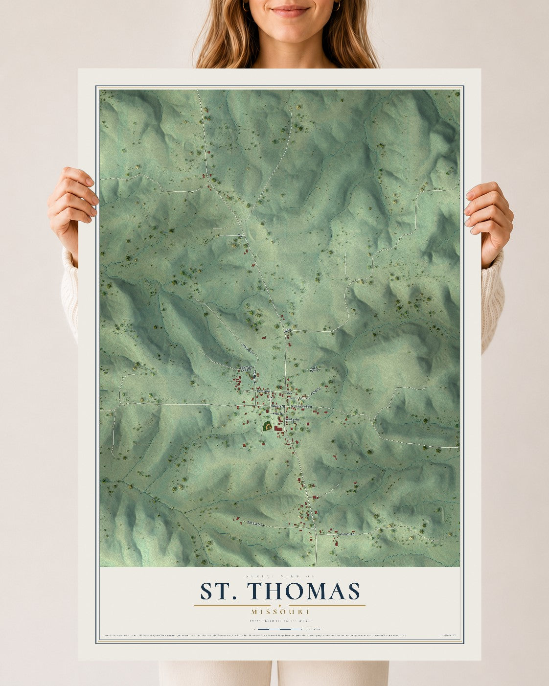 Map of St. Thomas, Missouri, 24 x 36 inch unframed archival matte print