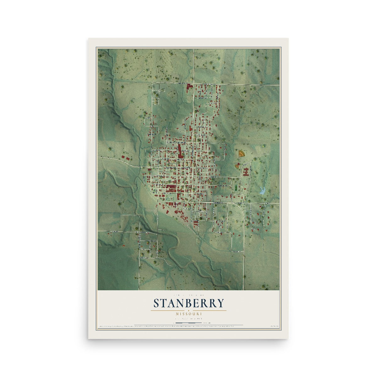 Map of Stanberry, Missouri, 12 x 18 inch unframed archival matte print