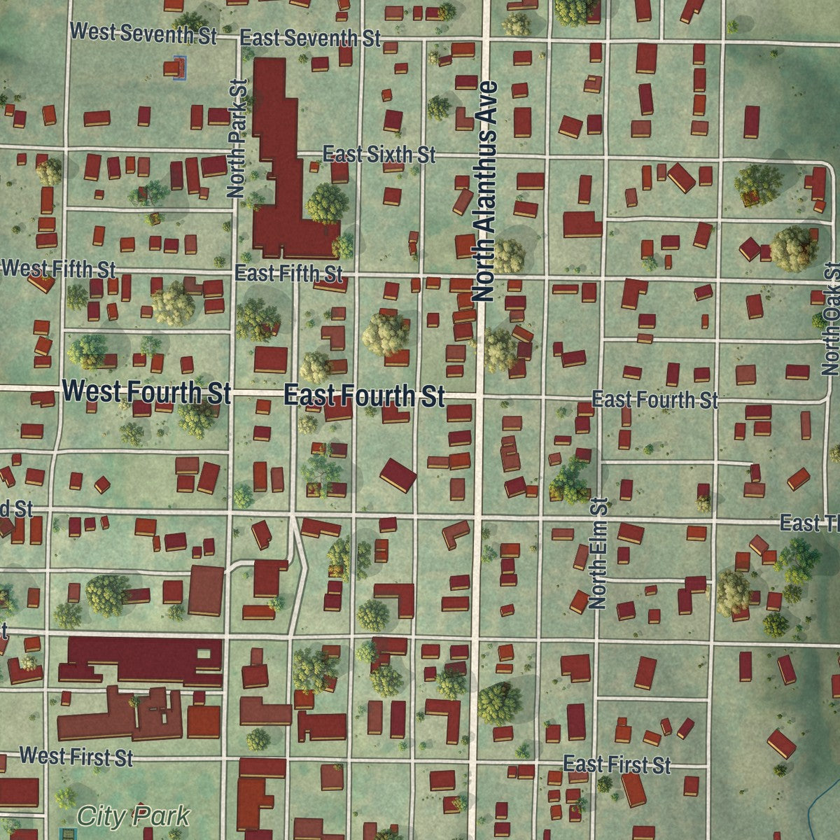 Close-up of the map of Stanberry, Missouri print showing street and building detail