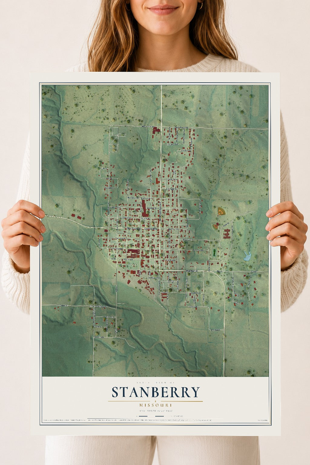 Map of Stanberry, Missouri, 18 x 24 inch unframed archival matte print
