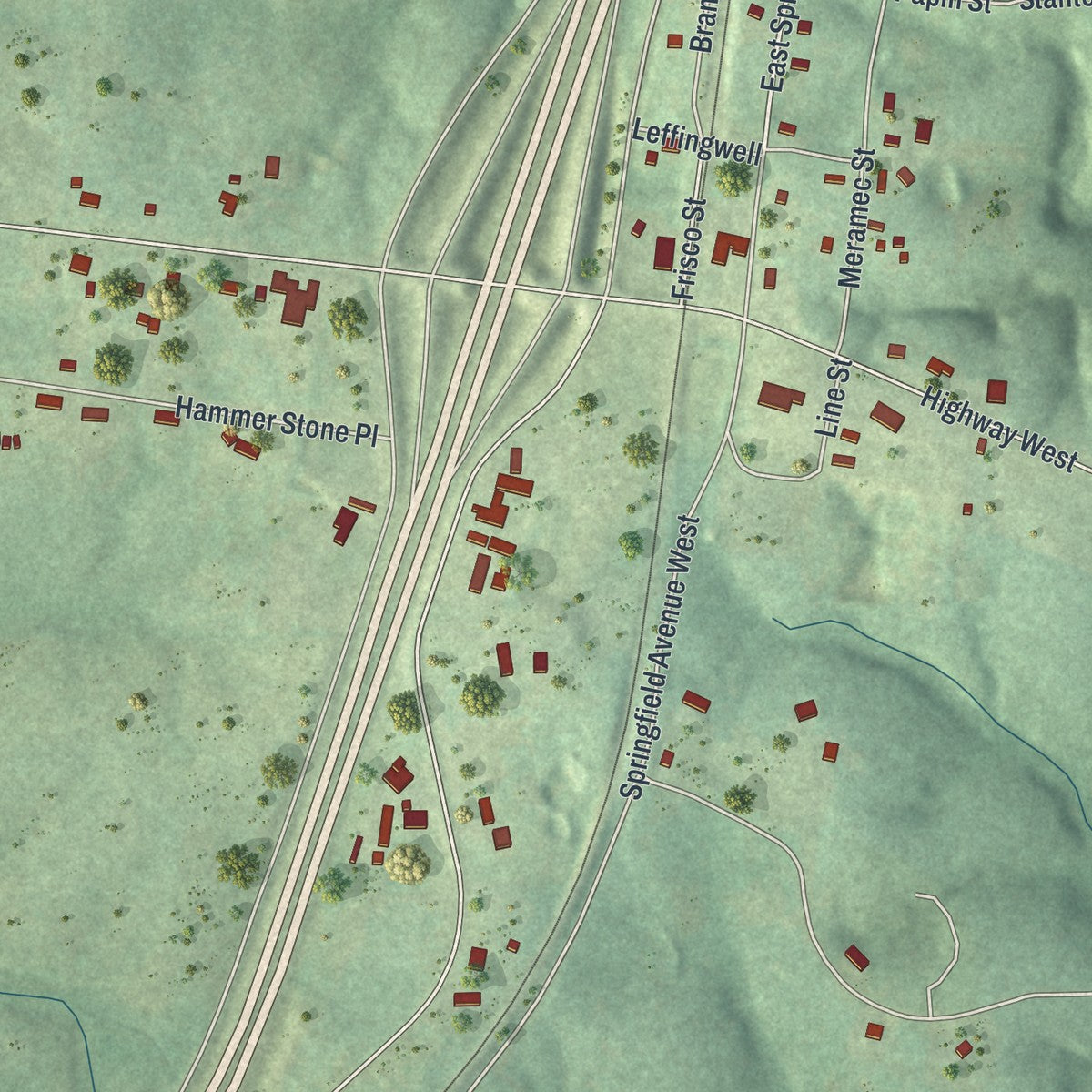 Close-up of the map of Stanton, Missouri print showing street and building detail