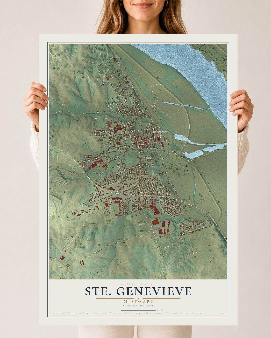 Map of Ste. Genevieve, Missouri, 24 x 36 inch unframed archival matte print