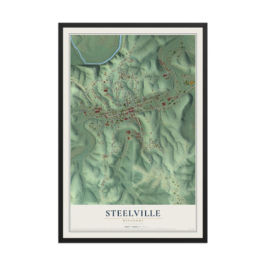 Map of Steelville, Missouri, 12 x 18 inch print in a black wood frame