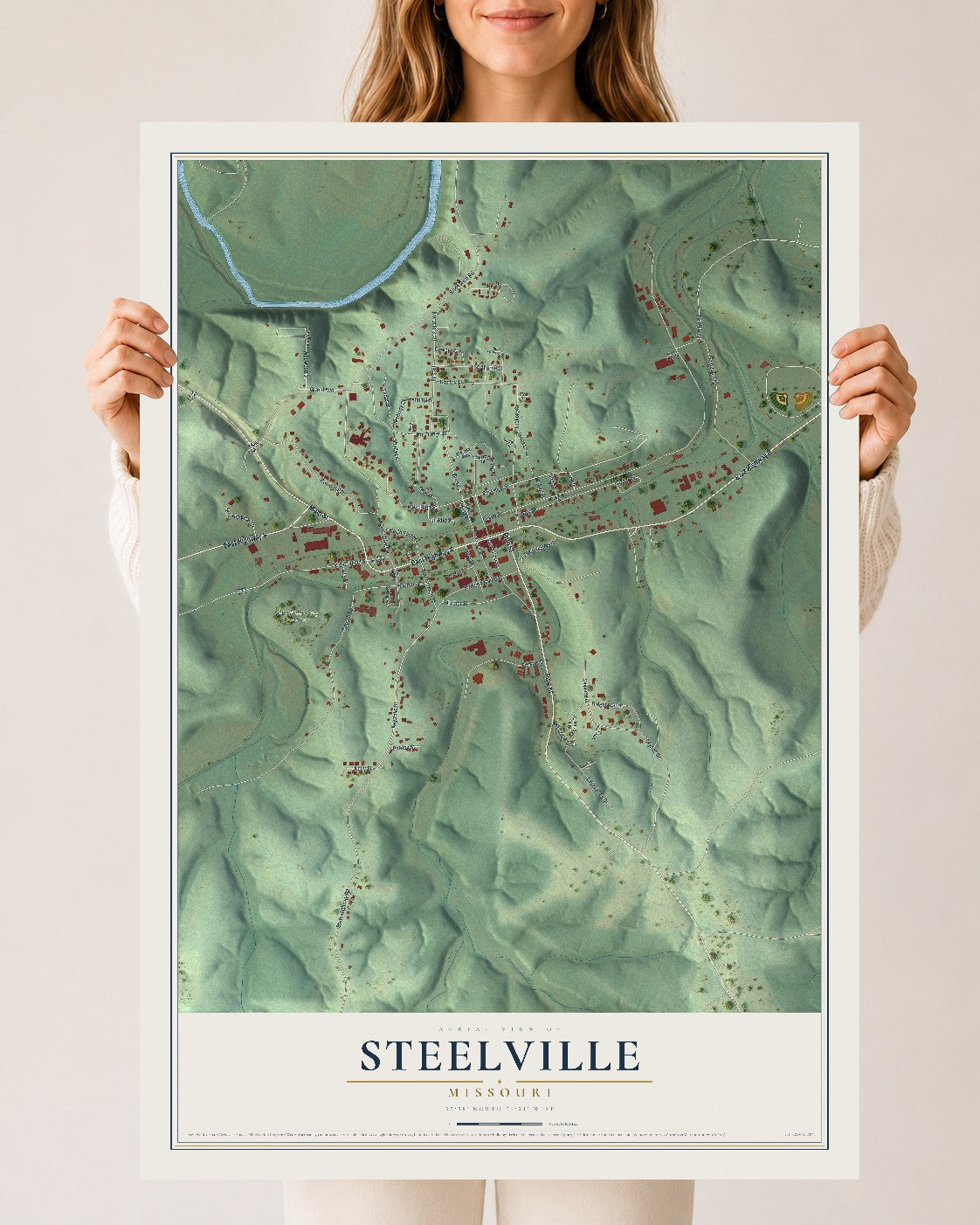 Map of Steelville, Missouri, 24 x 36 inch unframed archival matte print