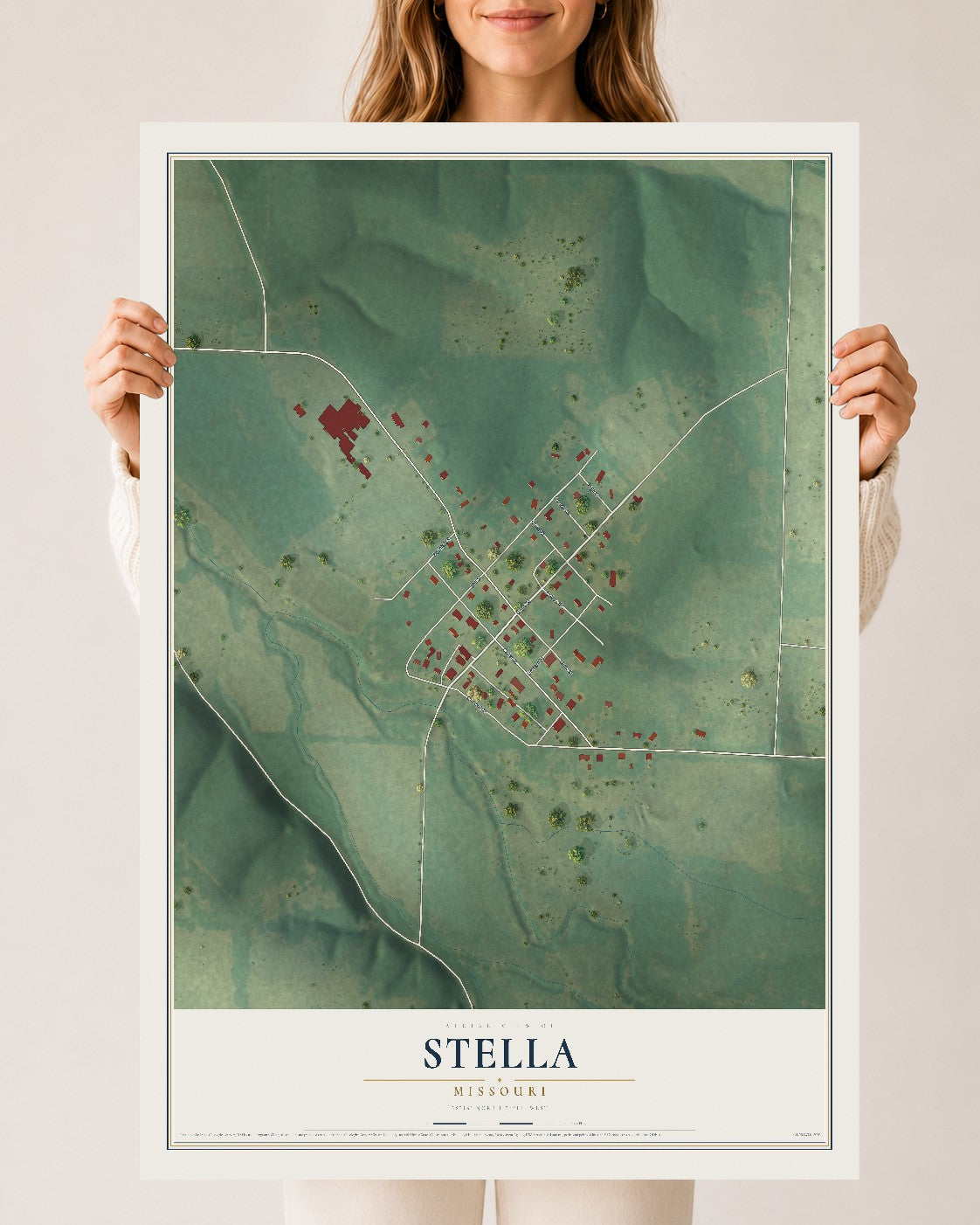 Map of Stella, Missouri, 24 x 36 inch unframed archival matte print