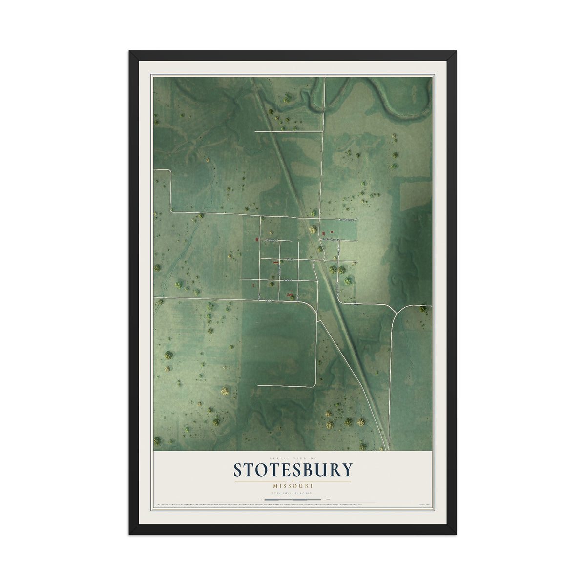 Map of Stotesbury, Missouri, 12 x 18 inch print in a black wood frame