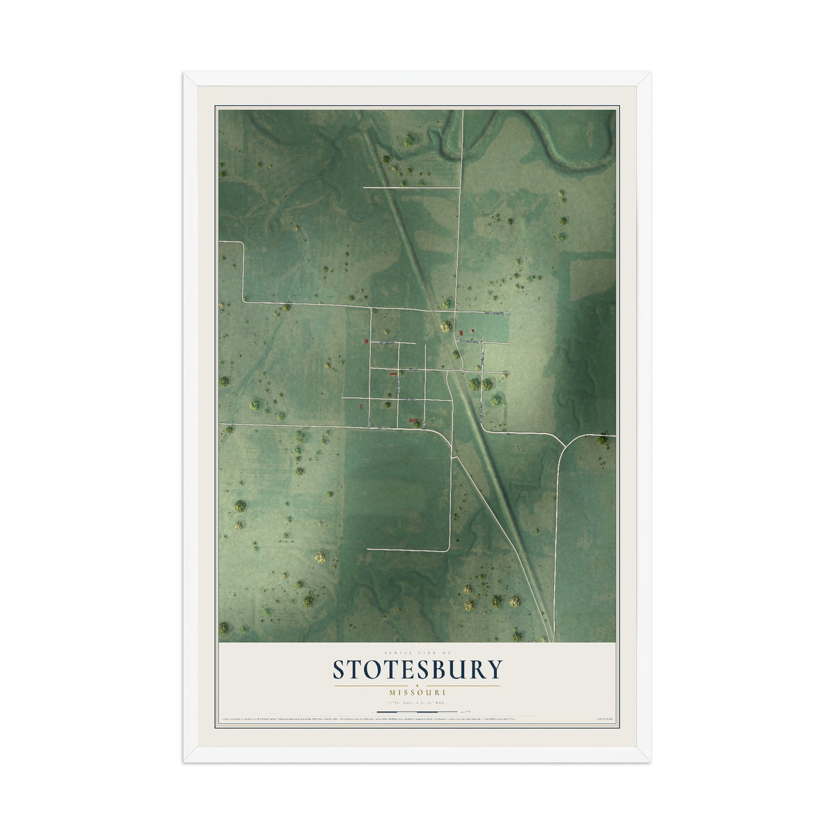 Map of Stotesbury, Missouri, 12 x 18 inch print in a white wood frame