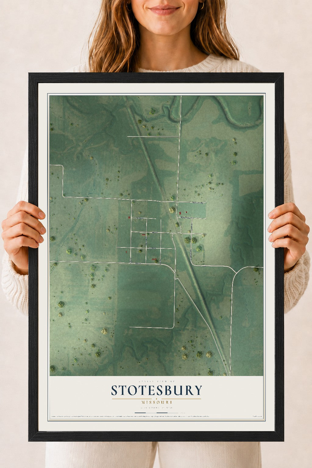 Map of Stotesbury, Missouri, 18 x 24 inch print in a black wood frame