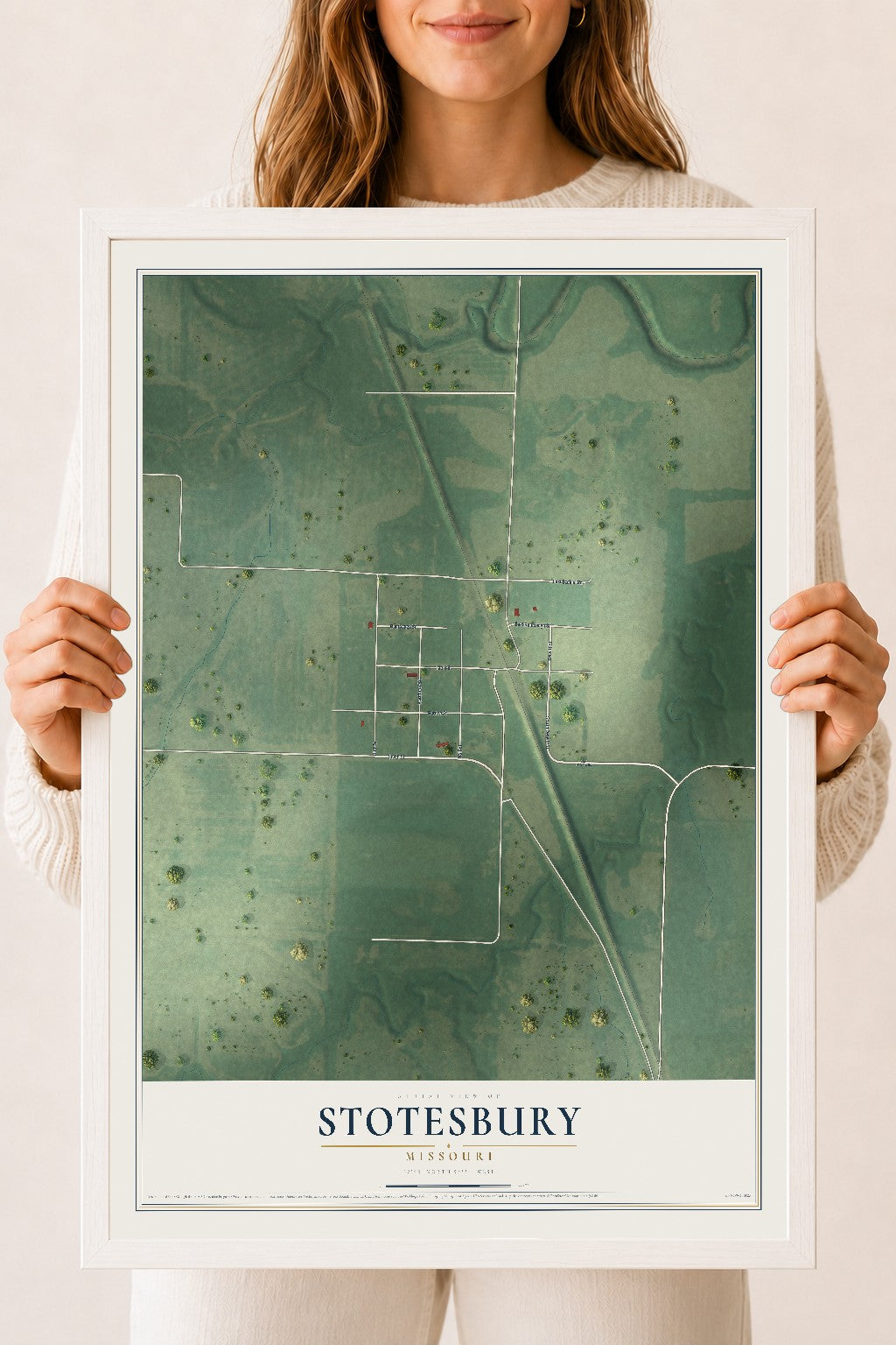 Map of Stotesbury, Missouri, 18 x 24 inch print in a white wood frame