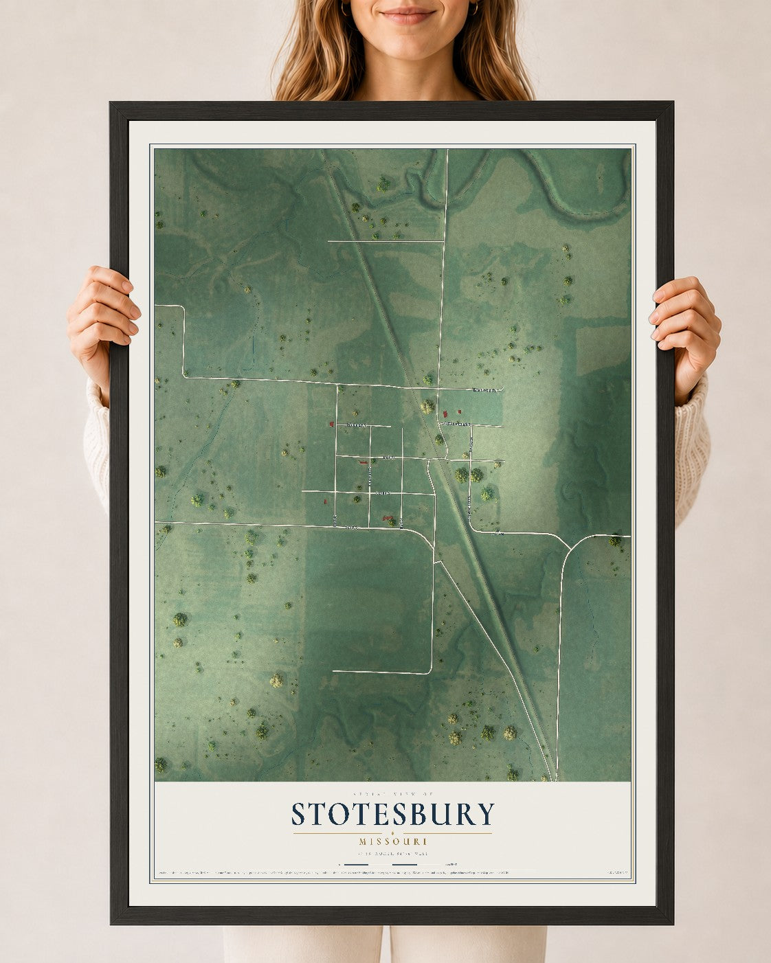 Map of Stotesbury, Missouri, 24 x 36 inch print in a black wood frame