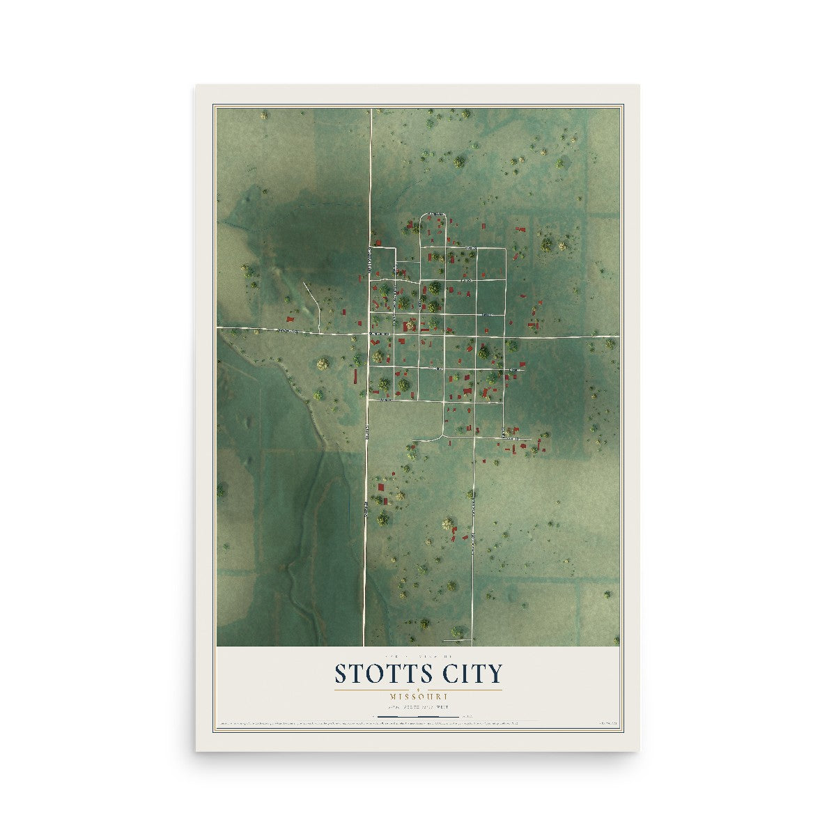 Map of Stotts City, Missouri, 12 x 18 inch unframed archival matte print