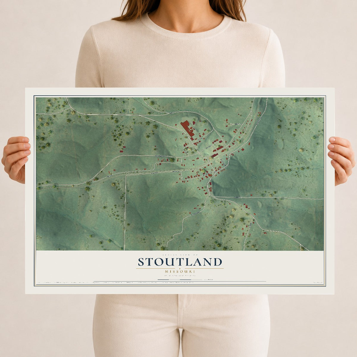 Map of Stoutland, Missouri, 12 x 18 inch unframed archival matte print