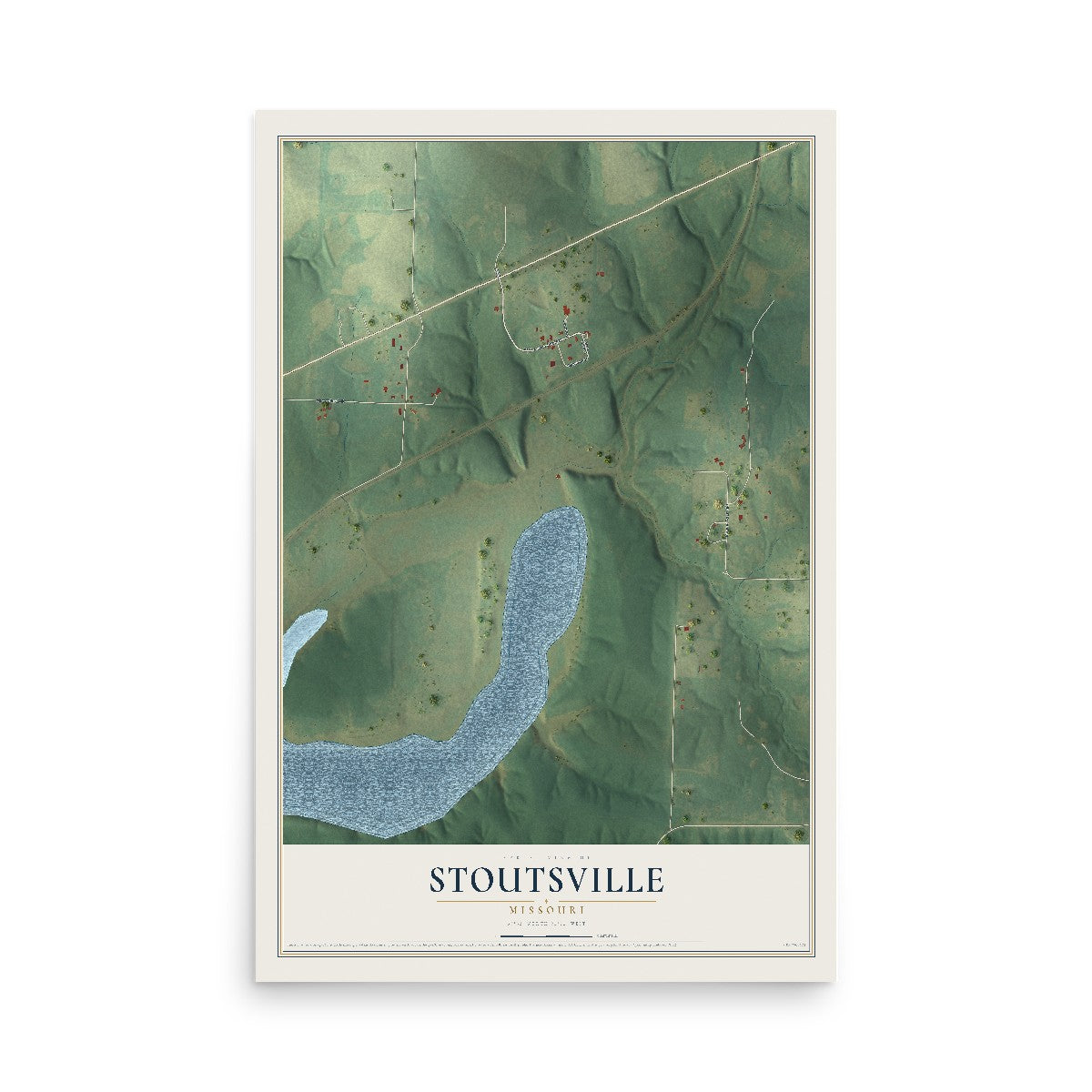 Map of Stoutsville, Missouri, 12 x 18 inch unframed archival matte print