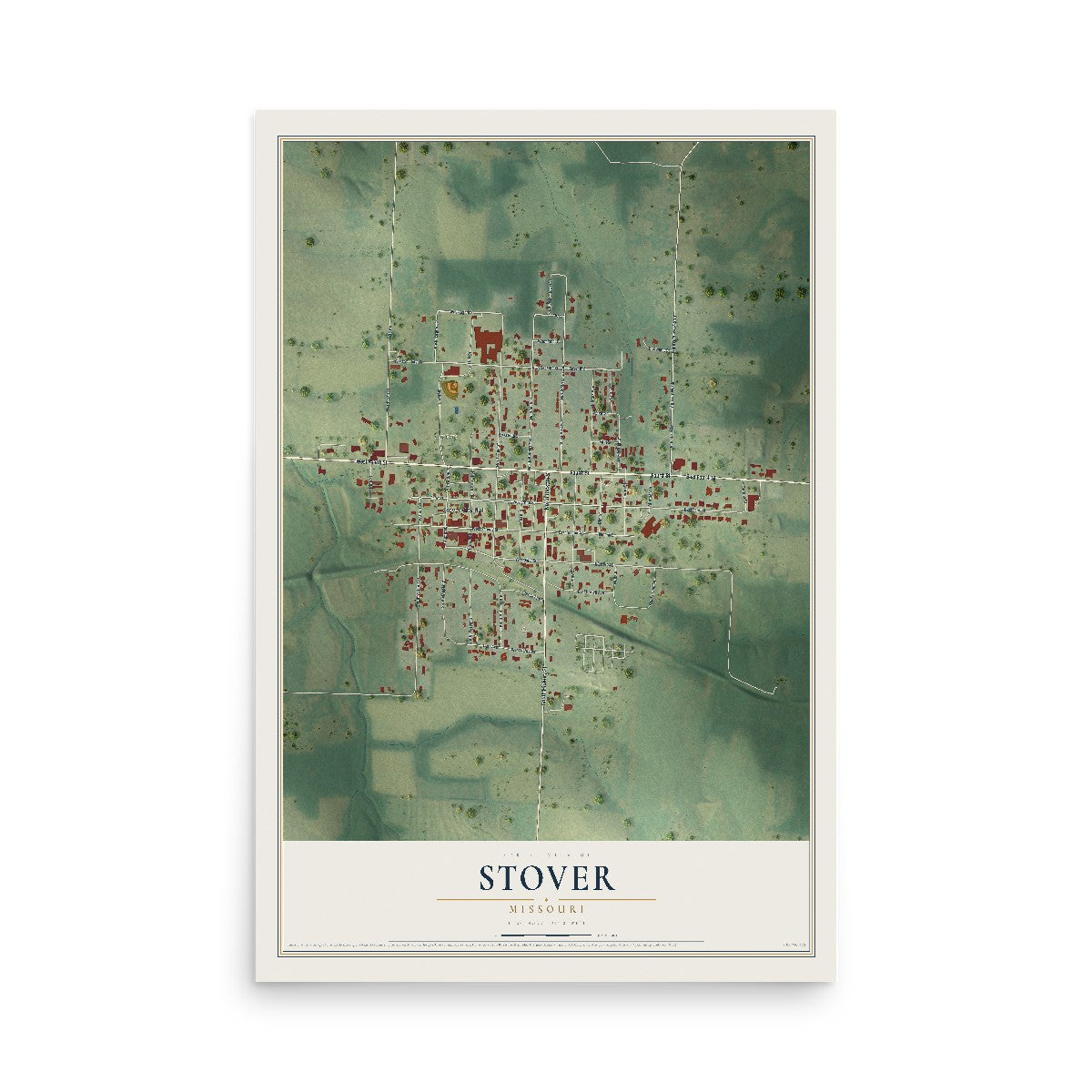 Map of Stover, Missouri, 12 x 18 inch unframed archival matte print