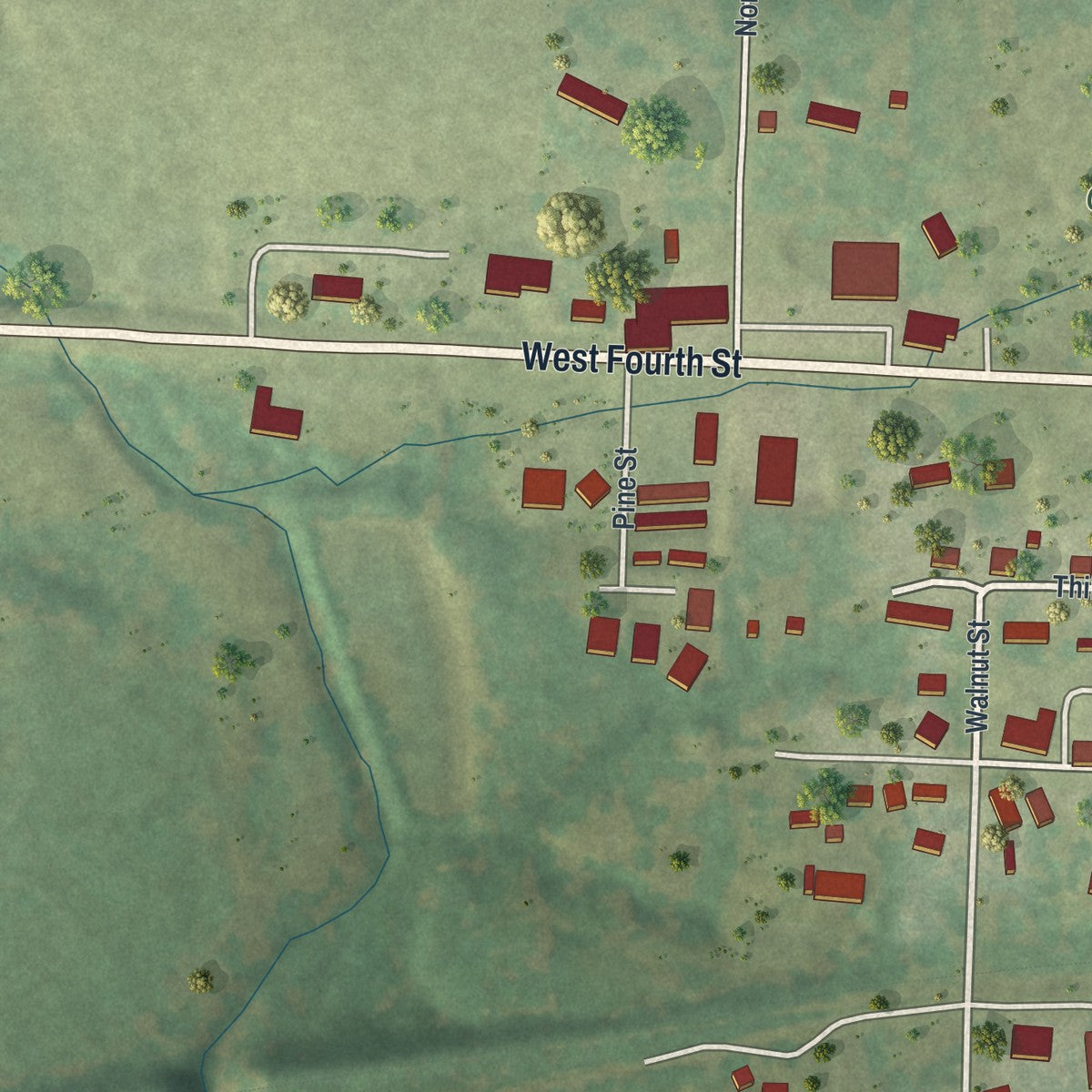 Second close-up of the map of Stover, Missouri print showing more streets and buildings