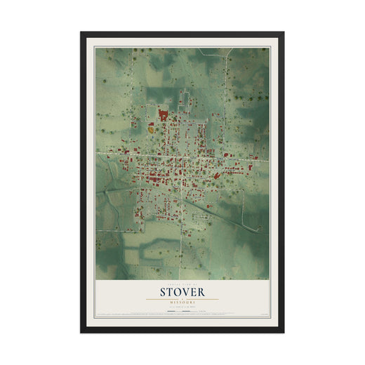 Map of Stover, Missouri, 12 x 18 inch print in a black wood frame