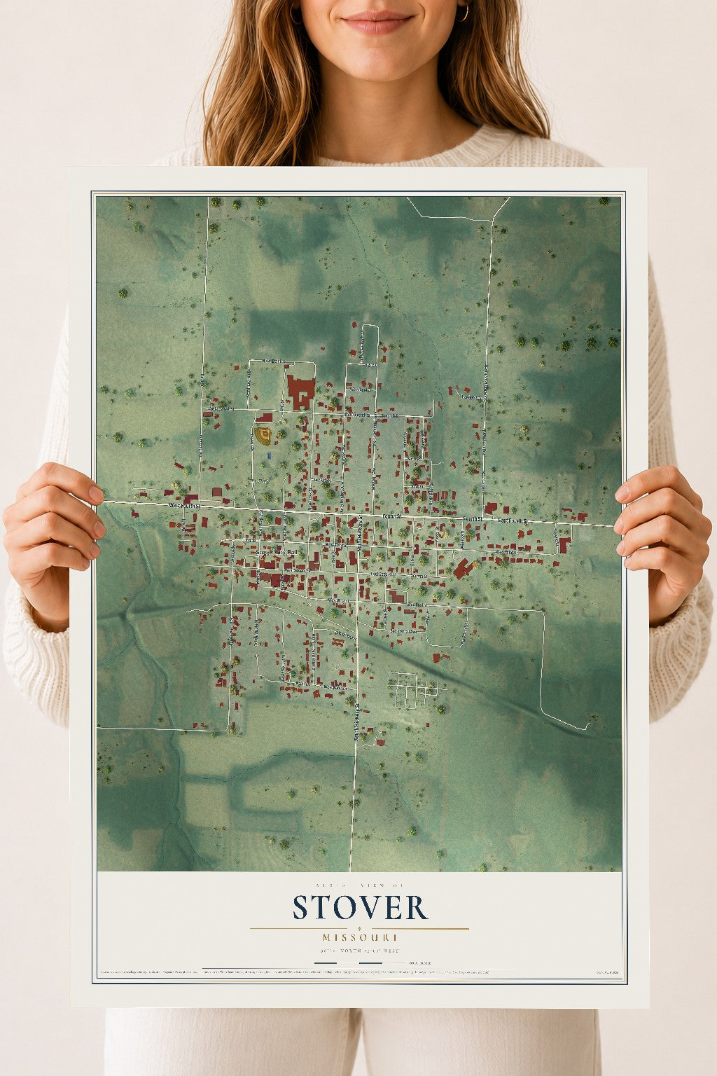 Map of Stover, Missouri, 18 x 24 inch unframed archival matte print