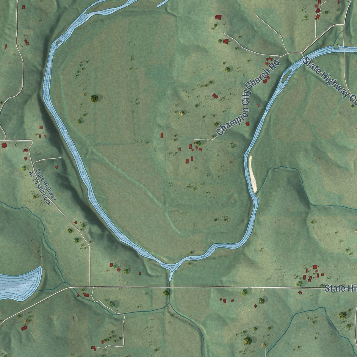 Close-up of the map of Strain, Missouri print showing street and building detail