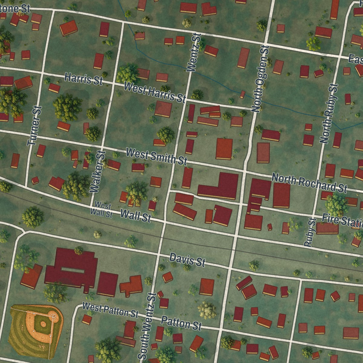 Close-up of the map of Sturgeon, Missouri print showing street and building detail