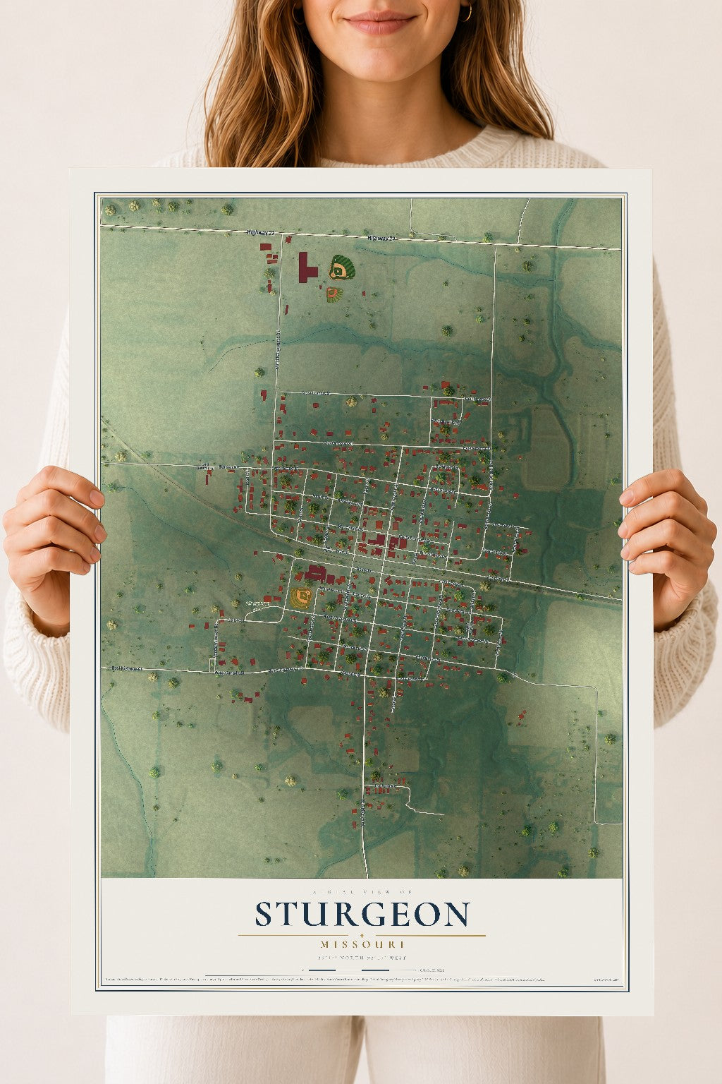 Map of Sturgeon, Missouri, 18 x 24 inch unframed archival matte print