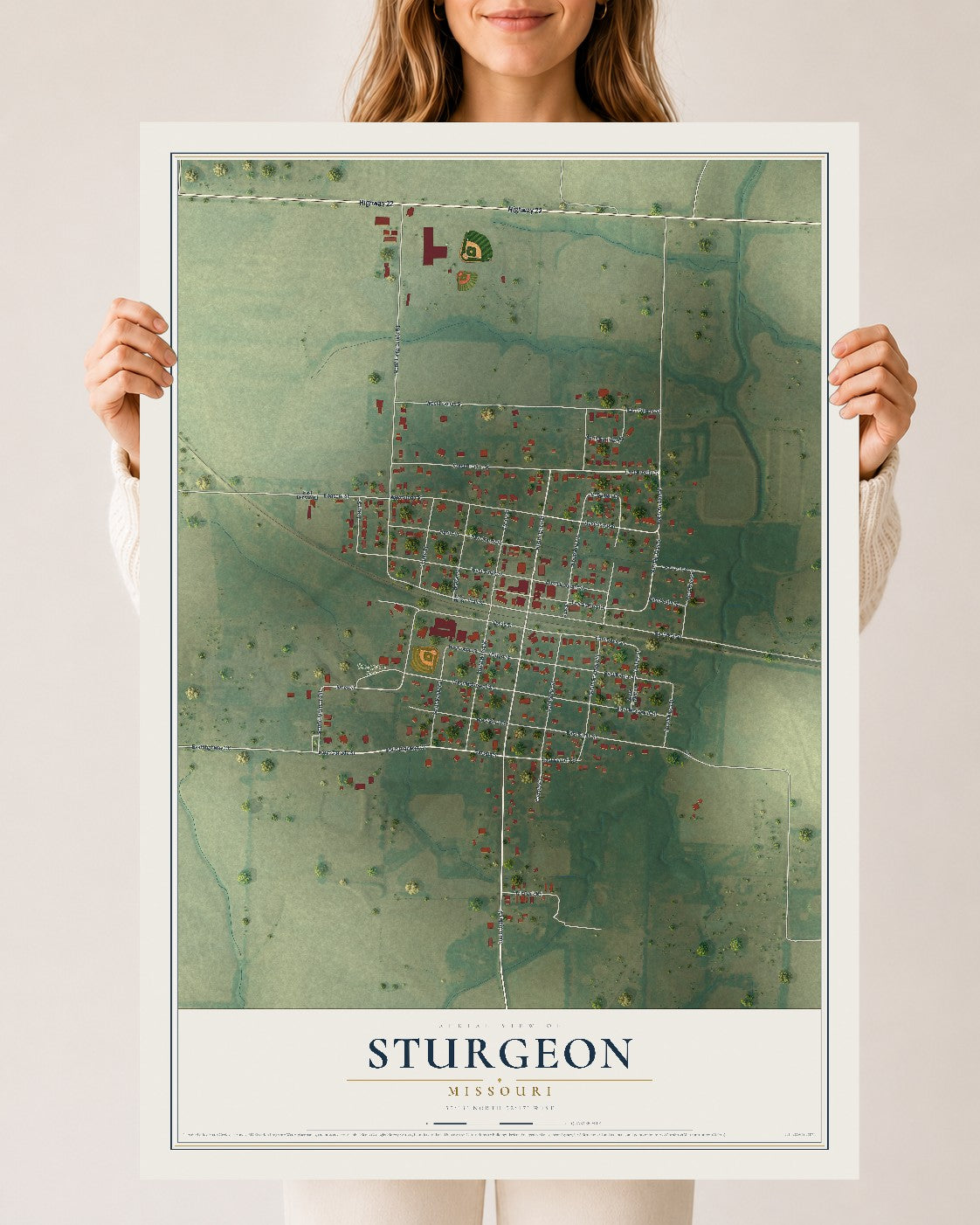 Map of Sturgeon, Missouri, 24 x 36 inch unframed archival matte print