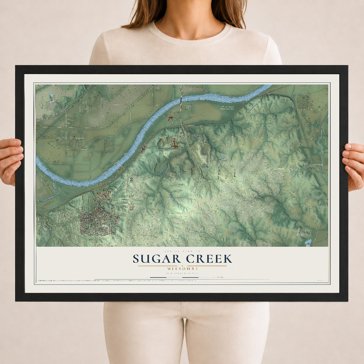 Map of Sugar Creek, Missouri, 18 x 24 inch print in a black wood frame