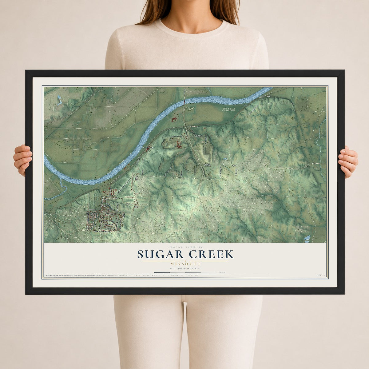 Map of Sugar Creek, Missouri, 24 x 36 inch print in a black wood frame