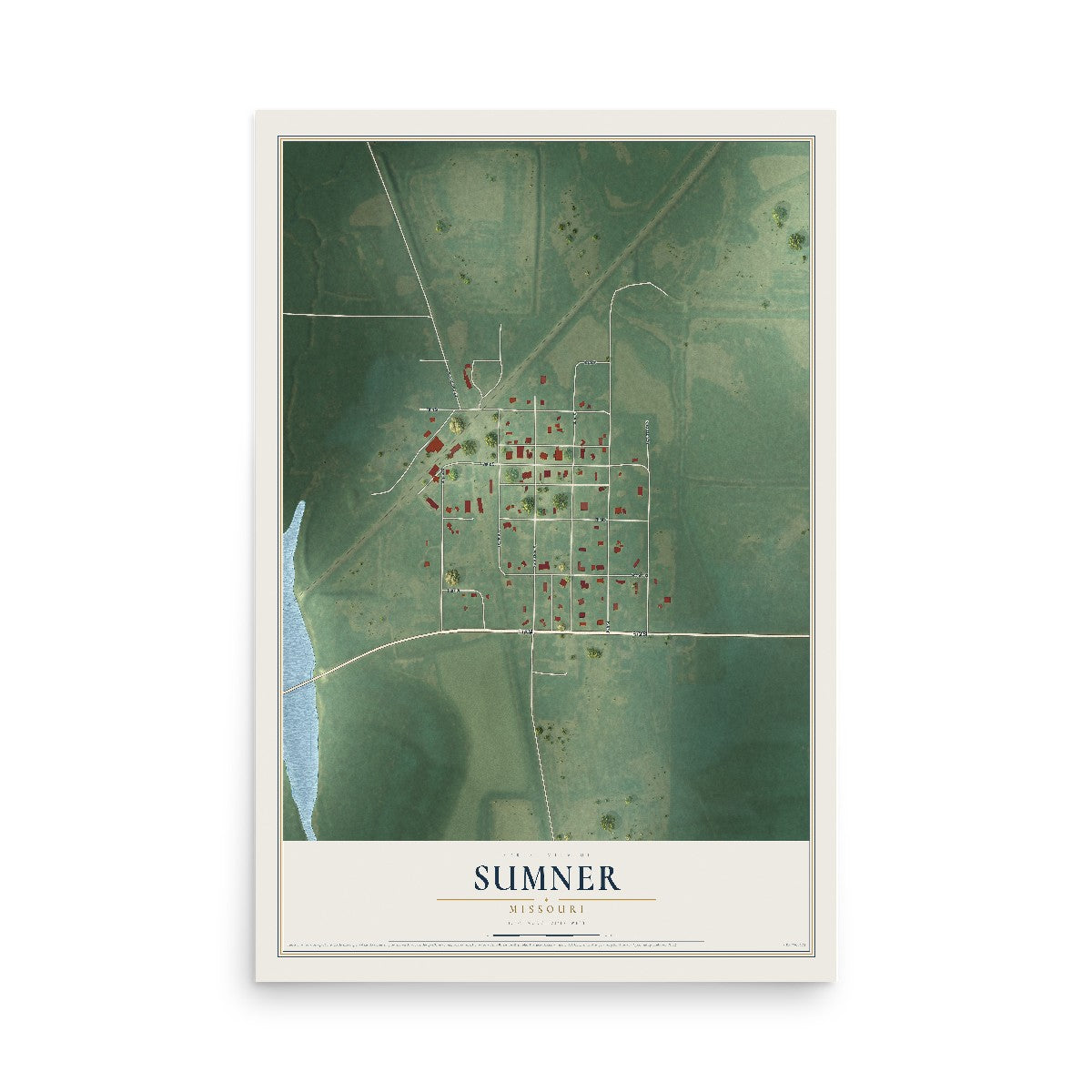 Map of Sumner, Missouri, 12 x 18 inch unframed archival matte print