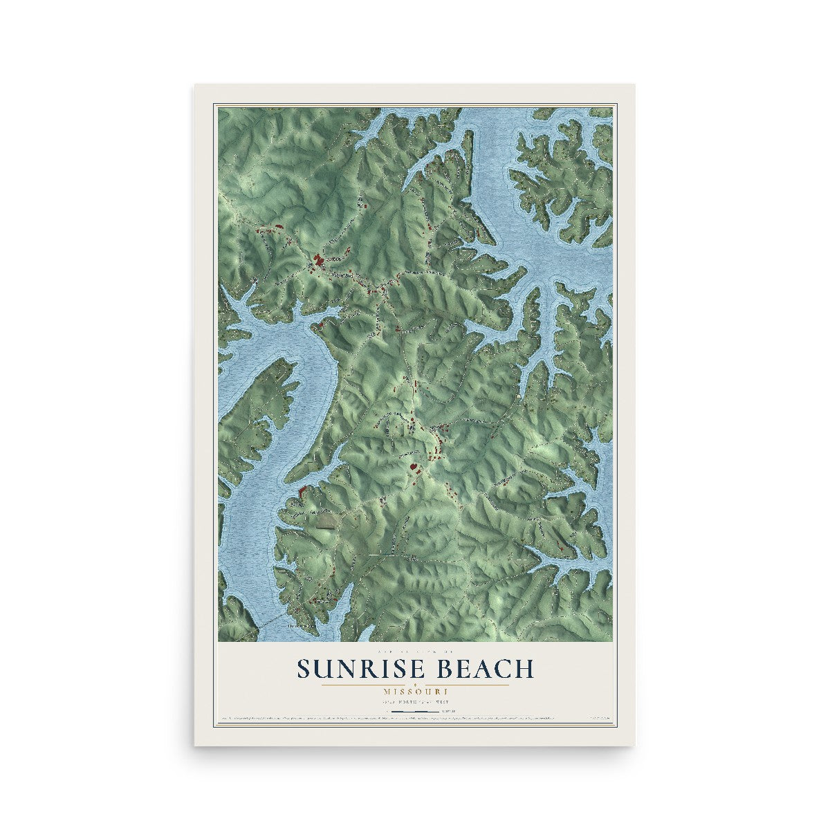 Map of Sunrise Beach, Missouri, 12 x 18 inch unframed archival matte print