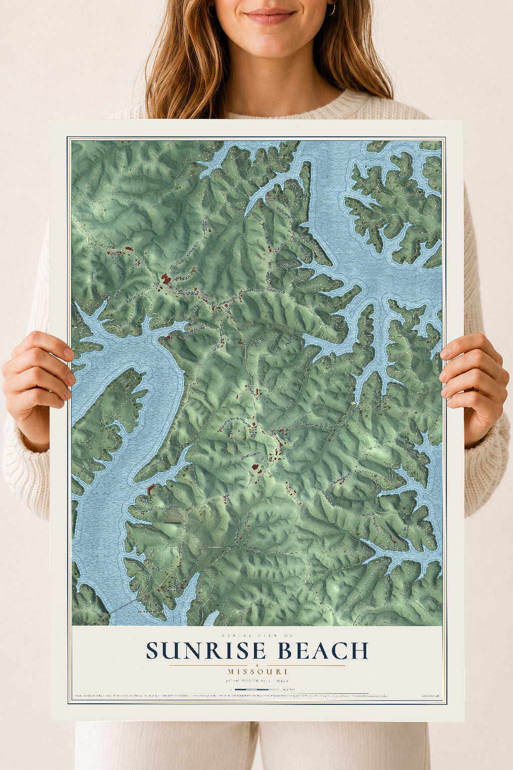 Map of Sunrise Beach, Missouri, 18 x 24 inch unframed archival matte print