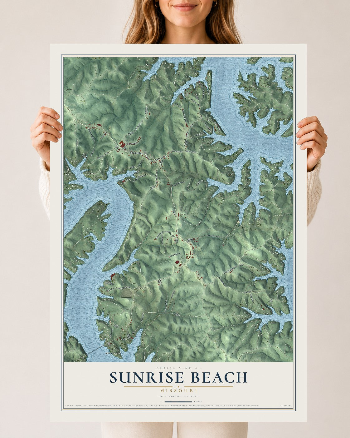 Map of Sunrise Beach, Missouri, 24 x 36 inch unframed archival matte print