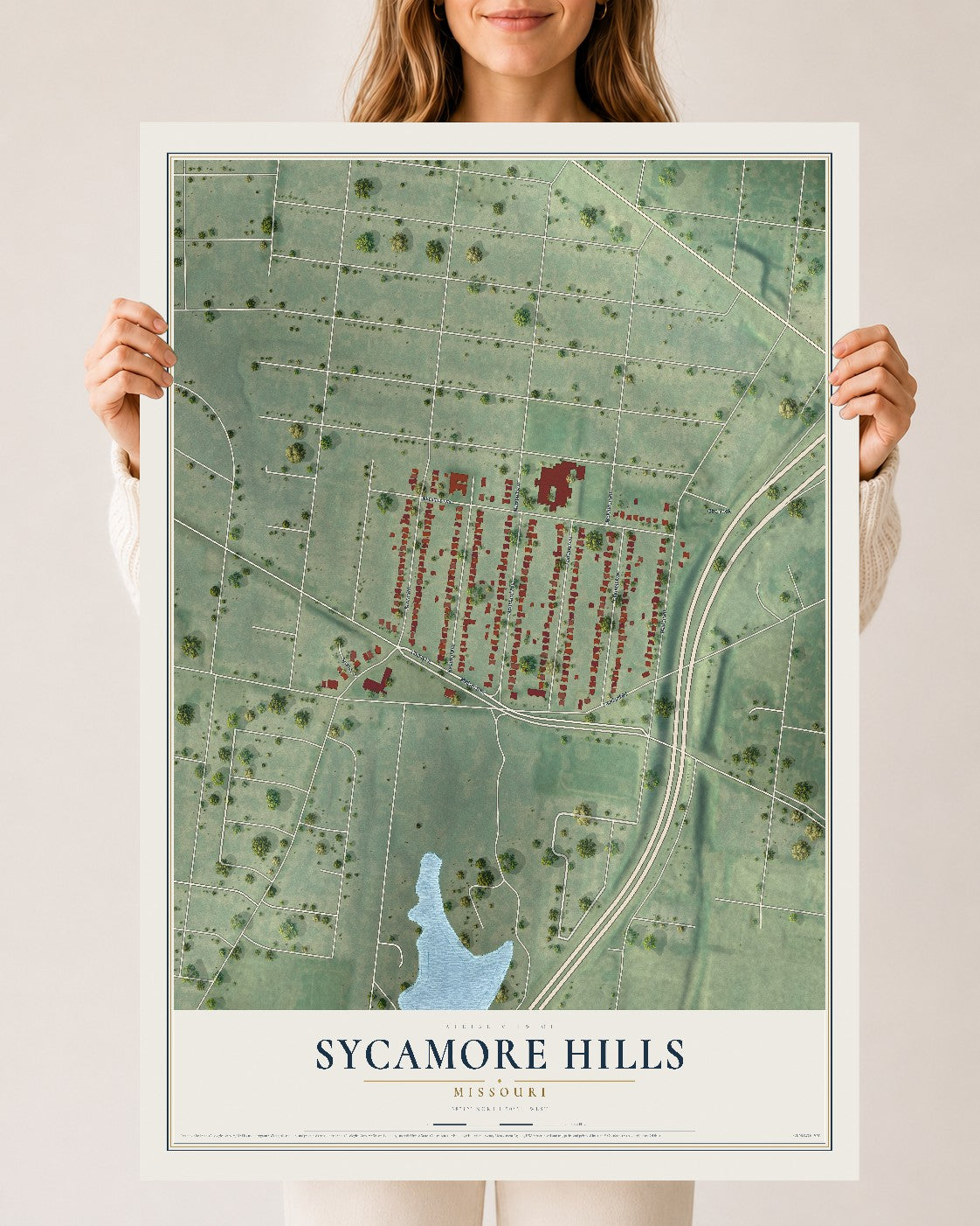 Map of Sycamore Hills, Missouri, 24 x 36 inch unframed archival matte print