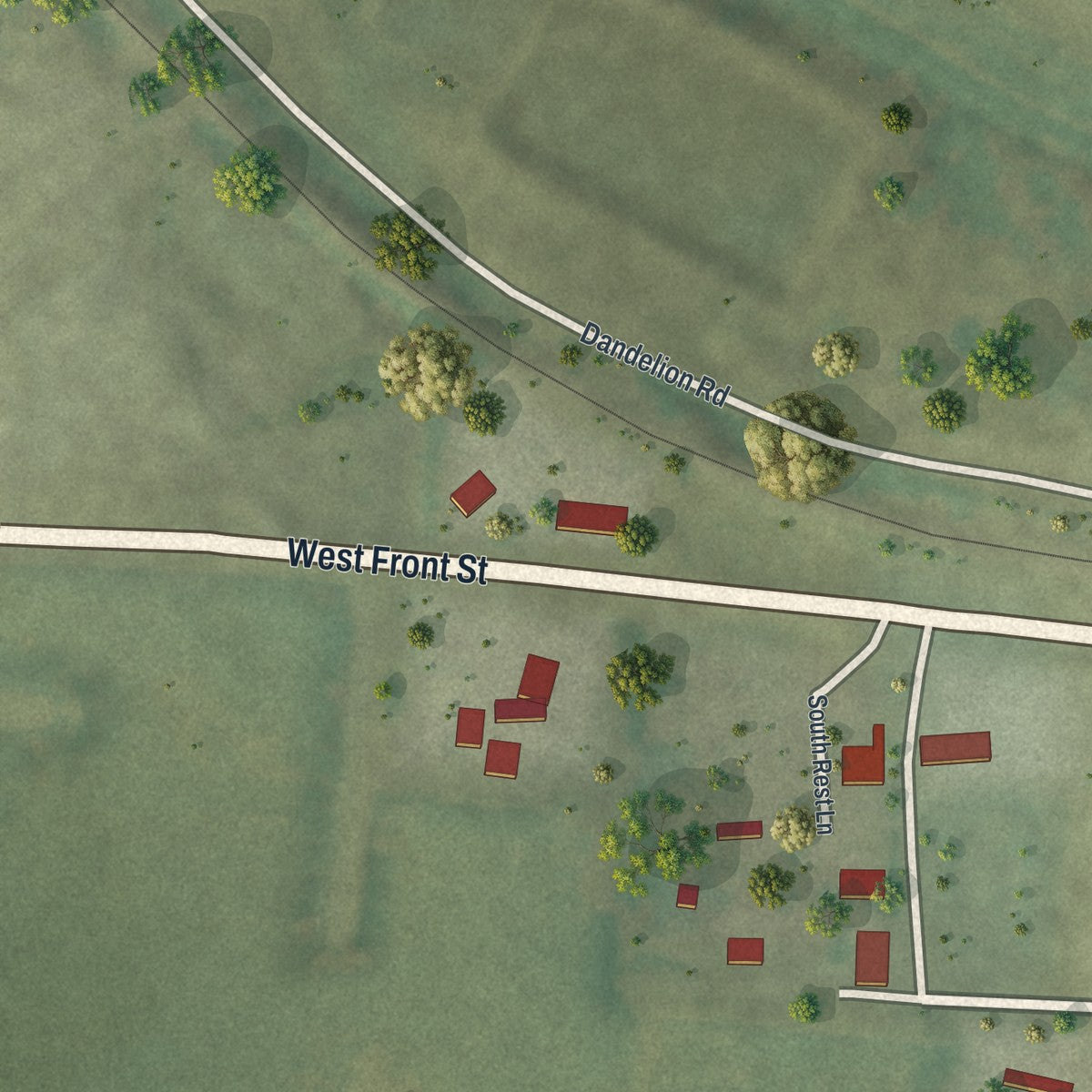Second close-up of the map of Syracuse, Missouri print showing more streets and buildings