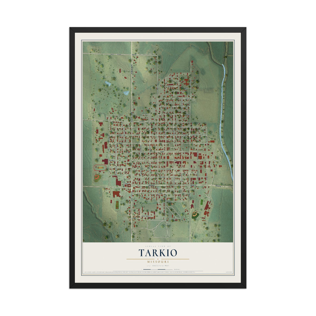 Map of Tarkio, Missouri, 12 x 18 inch print in a black wood frame