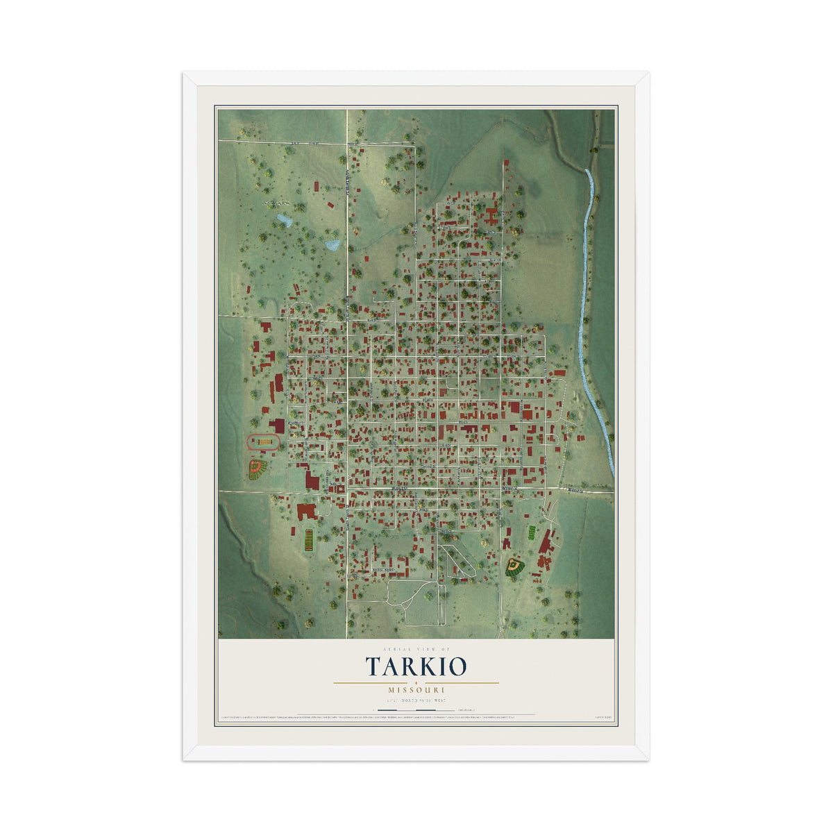 Map of Tarkio, Missouri, 12 x 18 inch print in a white wood frame