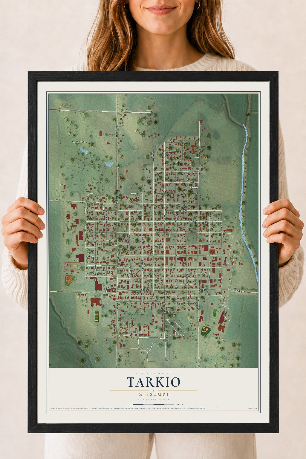 Map of Tarkio, Missouri, 18 x 24 inch print in a black wood frame